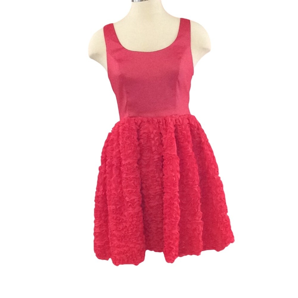 NWT Francesca's Miami Fit Flare Dress Women Large Pink Rosette Textured Cocktail